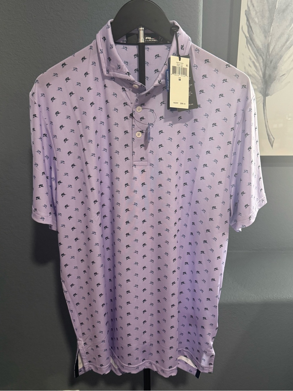 RLX Ralph Lauren Lavender Polo with Navy Micro Print